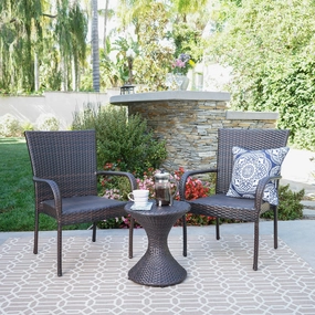 Outdoor 3 Piece Multi-Brown Wicker Chat Set with Stacking Chairs - NH384103 outdoor furniture, garden bench