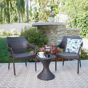Outdoor 3 Piece Multi-Brown Wicker Chat Set with Stacking Chairs - NH484103 outdoor furniture, garden bench