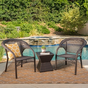 Outdoor 3 Piece Multi-Brown Wicker Chat Set with Stacking Chairs - NH574103 outdoor furniture, garden bench