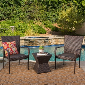 Outdoor 3 Piece Multi-Brown Wicker Chat Set with Stacking Chairs - NH674103 outdoor furniture, garden bench