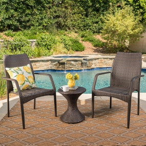 Outdoor 3 Piece Multi-Brown Wicker Chat Set with Stacking Chairs - NH684103 outdoor furniture, garden bench