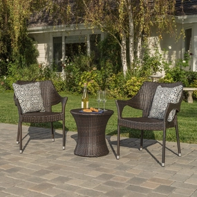 Outdoor 3 Piece Multi-Brown Wicker Chat Set with Stacking Chairs - NH824992 outdoor furniture, garden bench