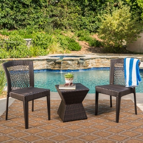 Outdoor 3 Piece Multi-Brown Wicker Chat Set with Stacking Chairs - NH874103 outdoor furniture, garden bench