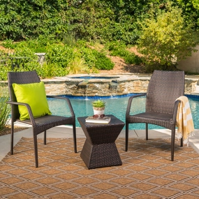 Outdoor 3 Piece Multi-Brown Wicker Chat Set with Stacking Chairs - NH974103 outdoor furniture, garden bench