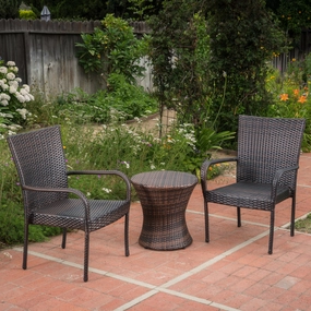 Outdoor 3 Piece Multi-brown Wicker Stacking Chair Chat Set - NH349003 outdoor furniture, garden bench