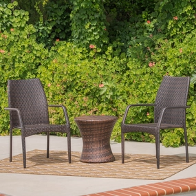 Outdoor 3 Piece Multi-brown Wicker Stacking Chair Chat Set - NH659003 outdoor furniture, garden bench