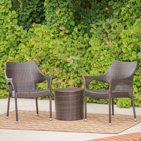 Outdoor 3 Piece Multi-brown Wicker Stacking Chair Chat Set - NH749003 outdoor furniture, garden bench