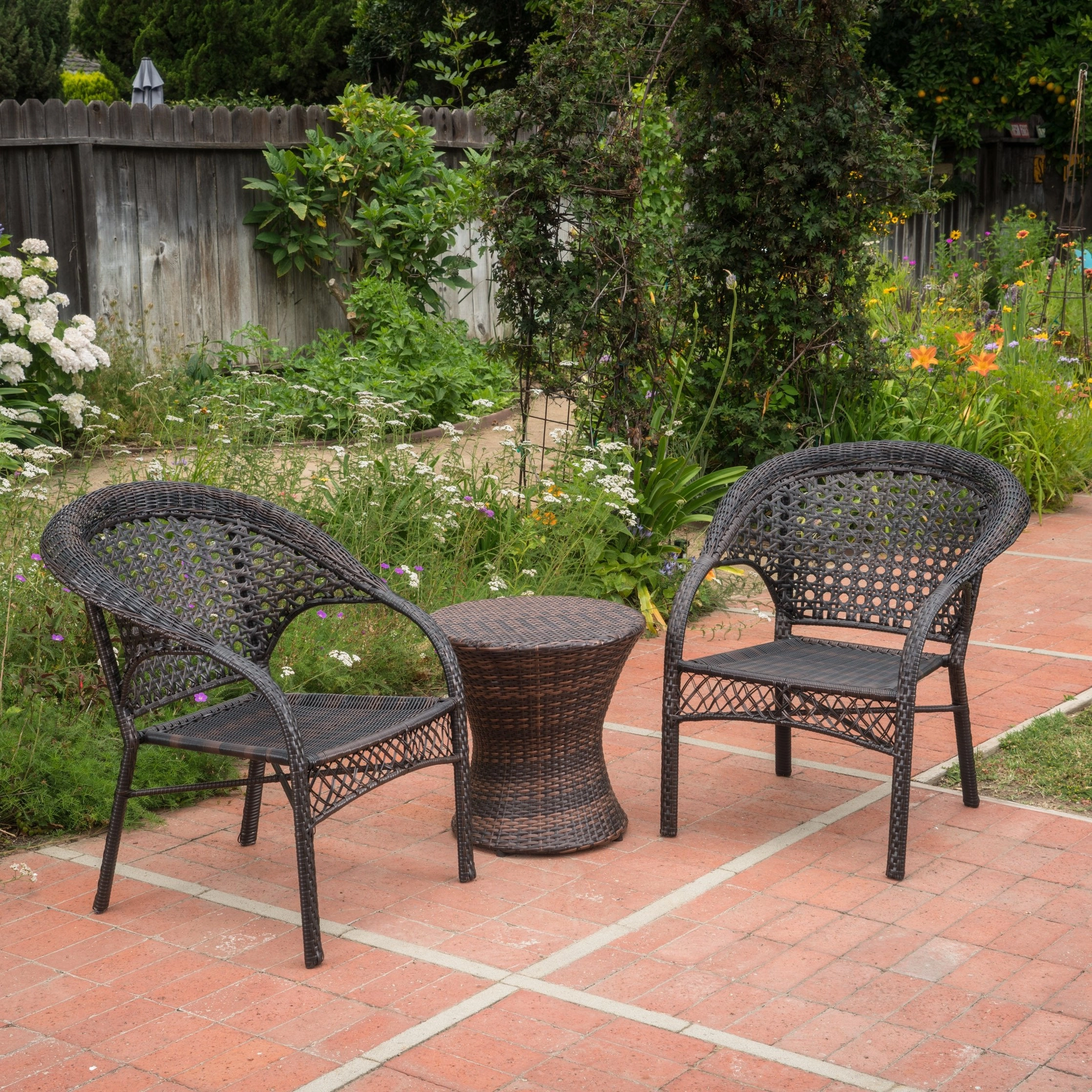 Outdoor 3 Piece Multi-brown Wicker Stacking Chair Chat Set - NH839003 outdoor furniture, garden bench