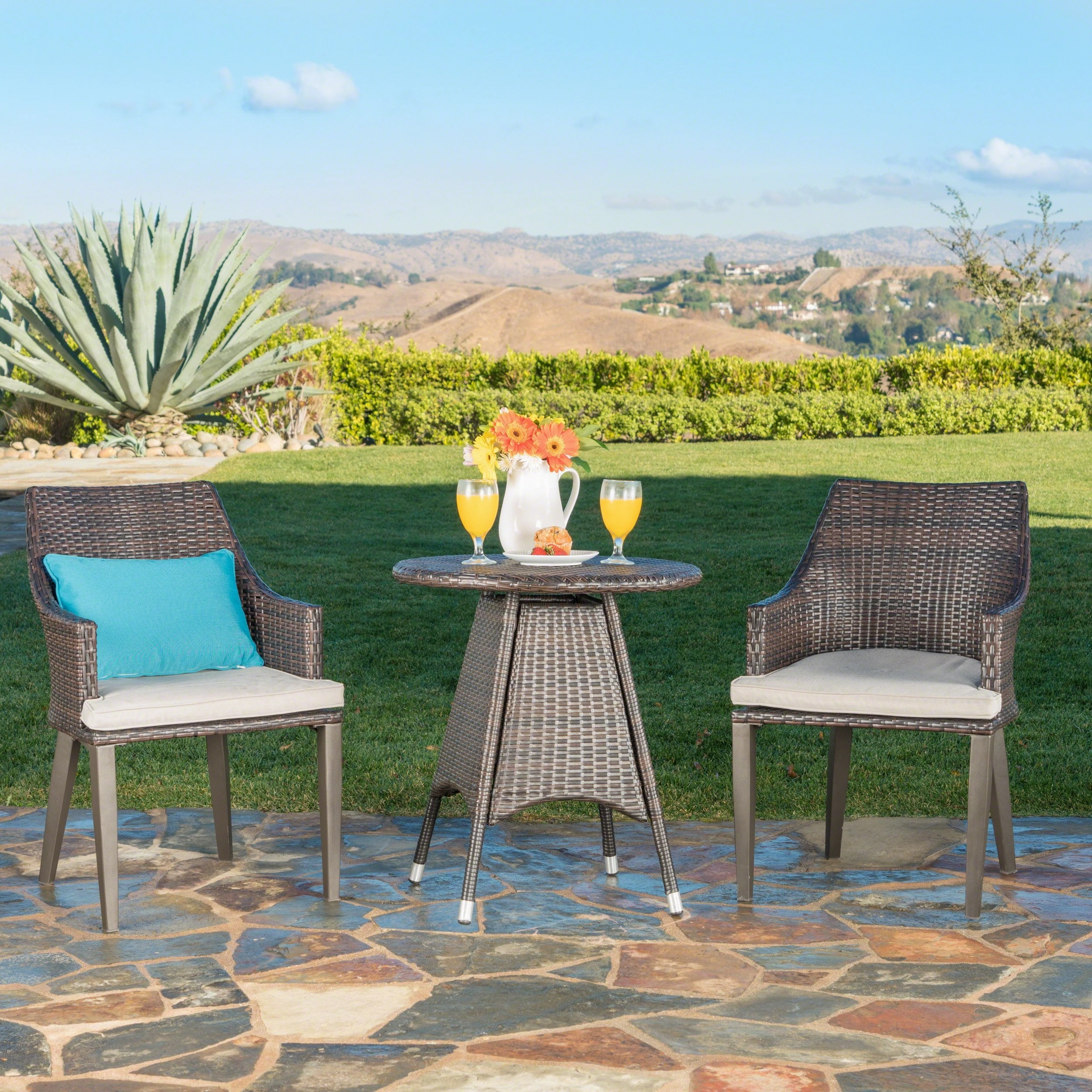 Outdoor 3 Piece Multibrown Wicker Round Bistro Set - NH174203 outdoor lounge chair, patio sofa