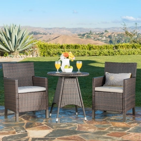 Outdoor 3 Piece Multibrown Wicker Round Dining Set with Light Brown Water Resistant Cushions - NH843203 outdoor lounge chair, patio sofa