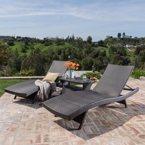 Outdoor 3 Piece Mutlibrown Wicker Chaise Lounge Set with Table - NH043003 outdoor furniture, garden bench