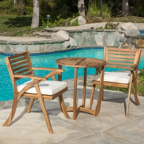 Outdoor 3-Piece Teak Finish Acacia Wood Bistro Set with Cream Cushions - NH126692 outdoor lounge chair, patio sofa