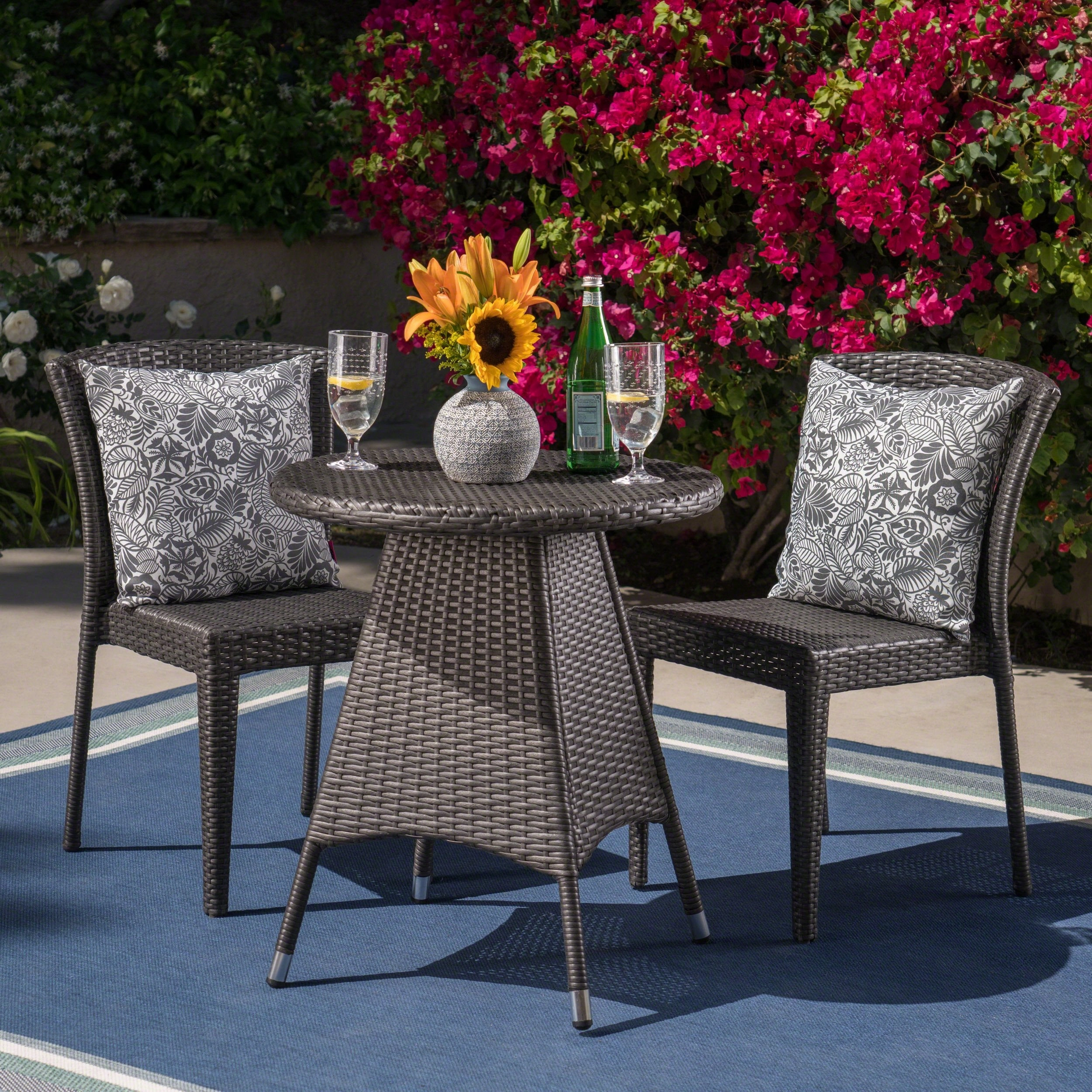 Outdoor 3 Piece Wicker Bistro Set, Grey - NH215403 outdoor lounge chair, patio sofa