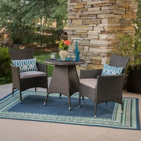 Outdoor 3 Piece Wicker Bistro Set, Grey with Silver Cushions - NH027403 outdoor lounge chair, patio sofa