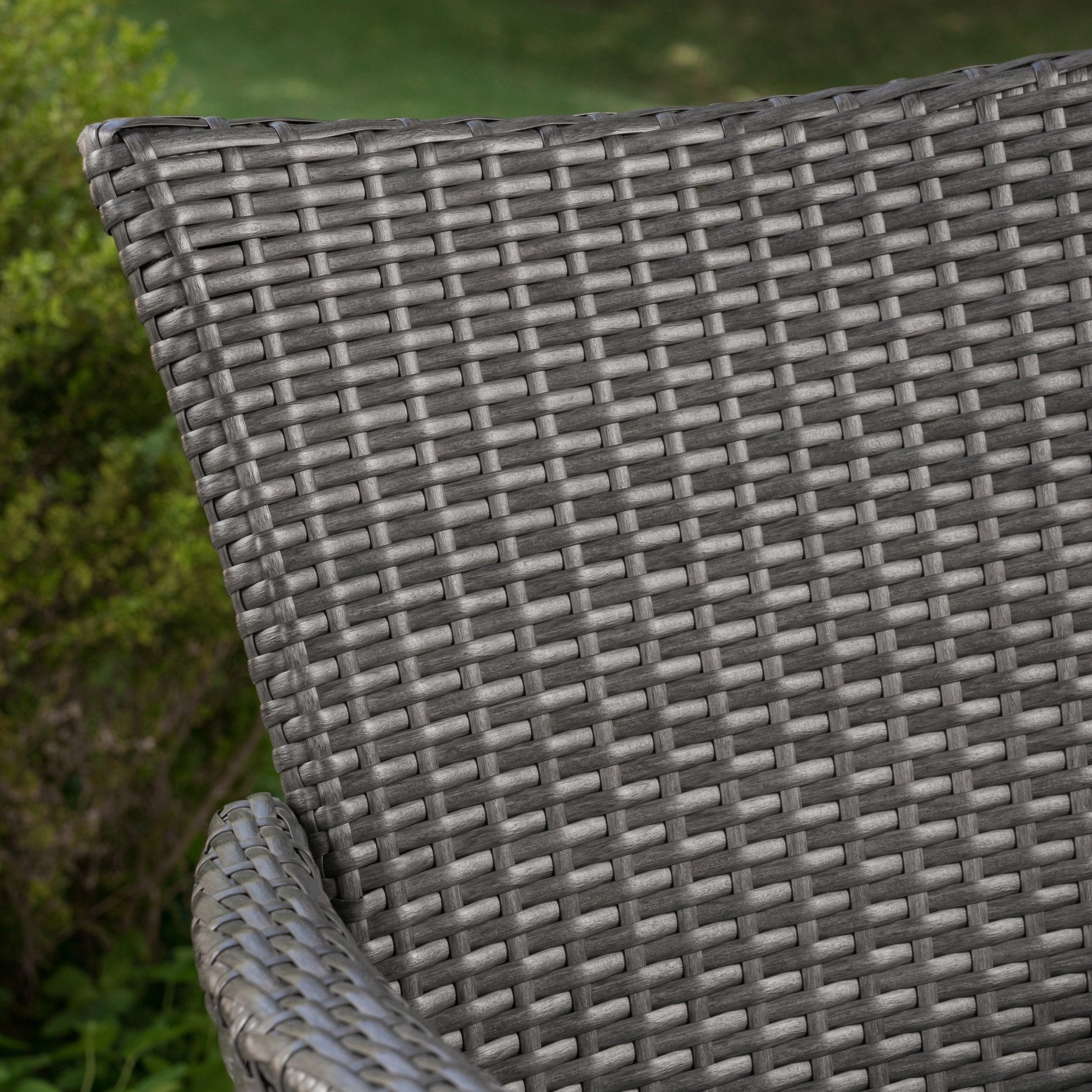 Outdoor 3 Piece Wicker Bistro Set, Grey with Silver Cushions - NH027403