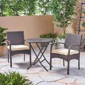 Outdoor 3 Piece Wicker Bistro Set, Multi Brown with Cream Cushion - NH299403 outdoor lounge chair, patio sofa
