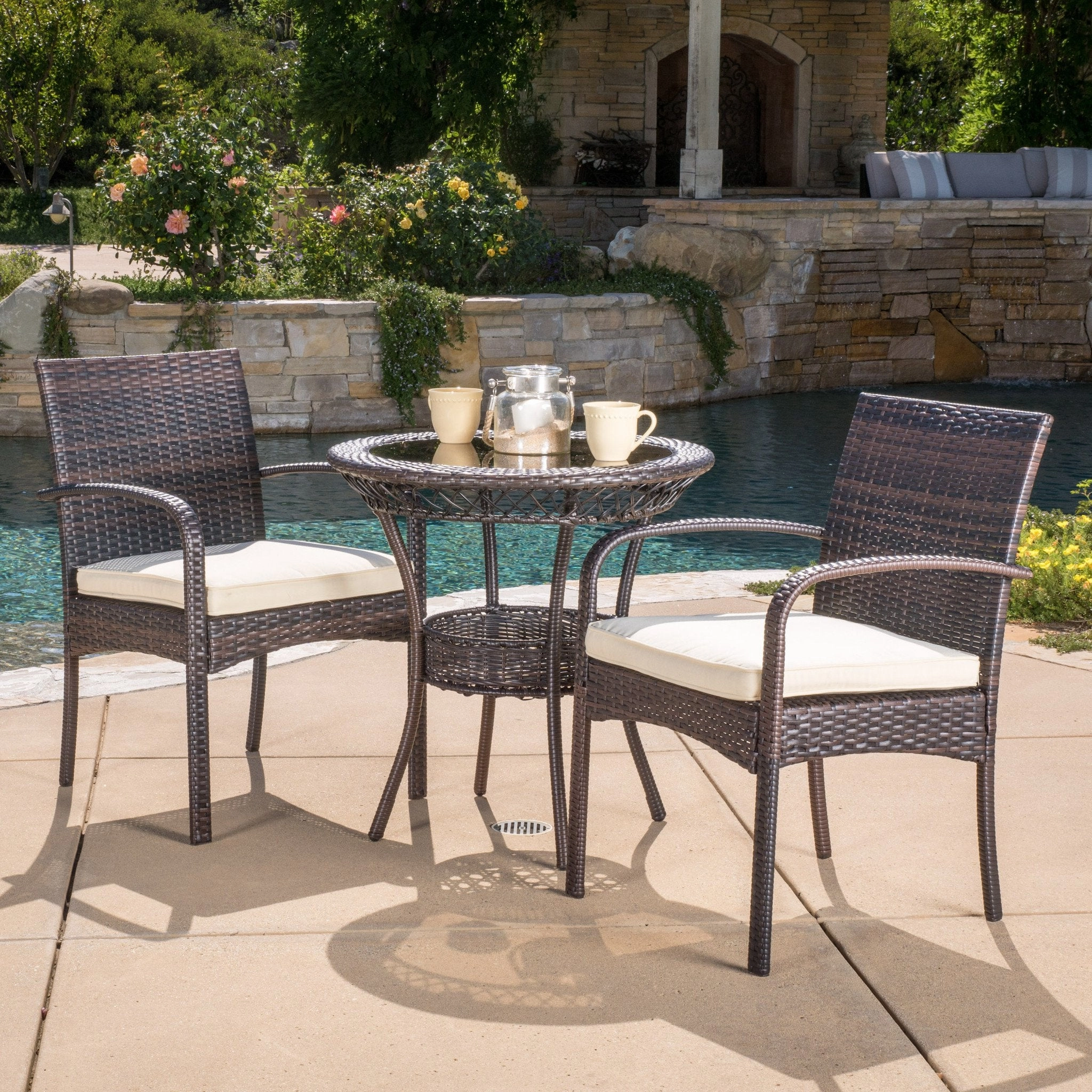 Outdoor 3-piece Wicker Bistro Set with Cushions - NH268592 outdoor lounge chair, patio sofa