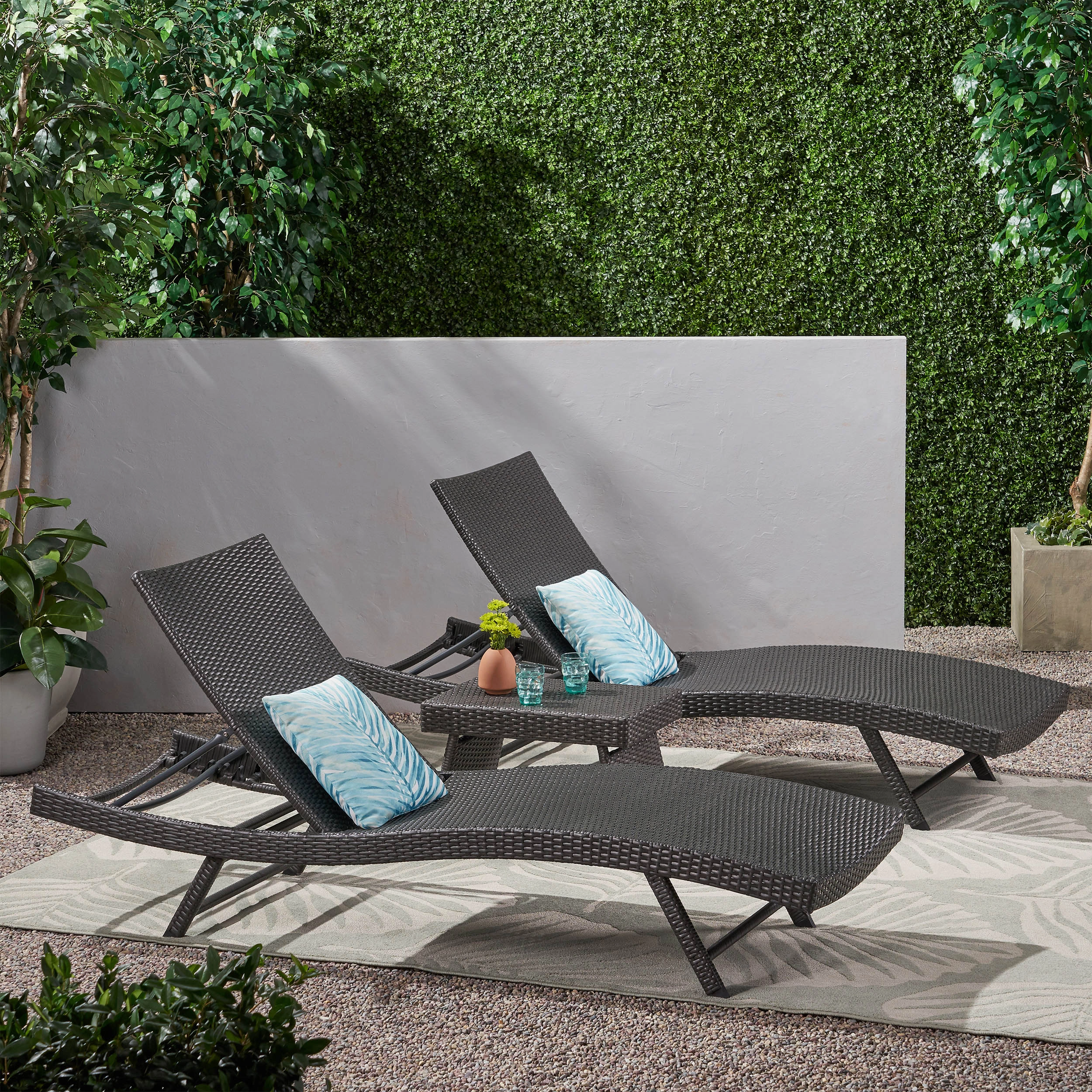 Outdoor 3 Piece Wicker Chaise Lounge Set - NH706403 outdoor furniture, garden bench