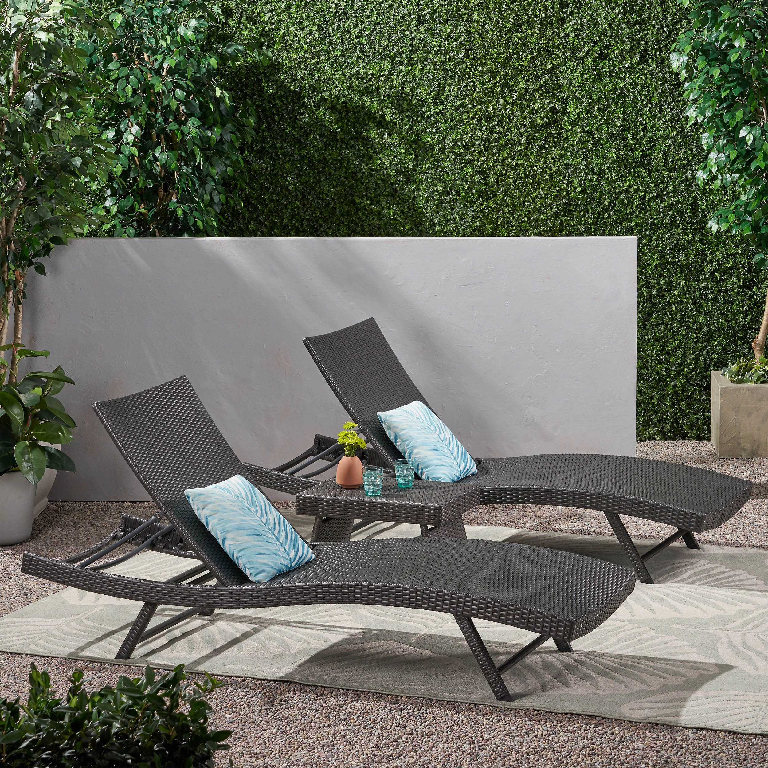 Outdoor 3 Piece Wicker Chaise Lounge Set - NH706403 patio umbrella, gazebo