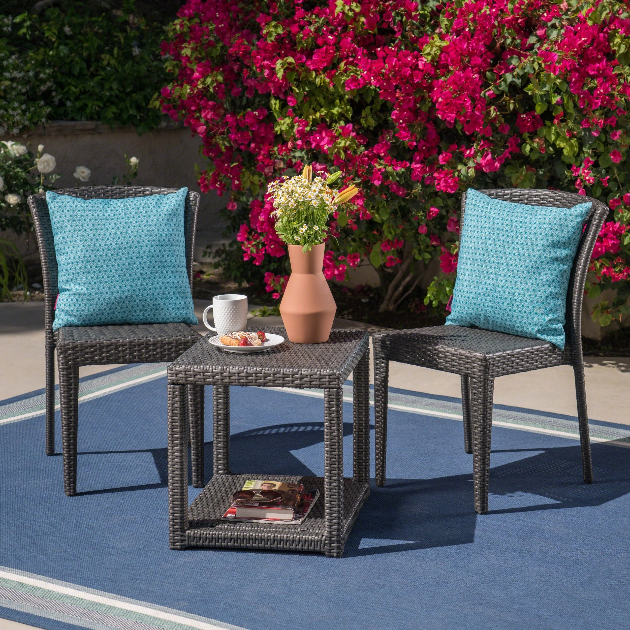Outdoor 3 Piece Wicker Chat Set, Grey - NH615403 outdoor furniture, garden bench