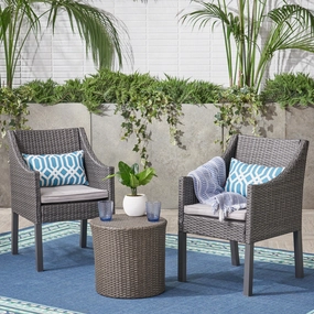 Outdoor 3 Piece Wicker Chat Set, Grey with Silver Cushions - NH847403 outdoor furniture, garden bench