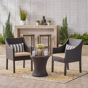 Outdoor 3 Piece Wicker Chat Set, Multibrown with Beige Cushions - NH547403 outdoor furniture, garden bench