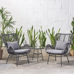 Outdoor 3 Piece Wicker Chat Set with Cushions - NH980013 outdoor furniture, garden bench