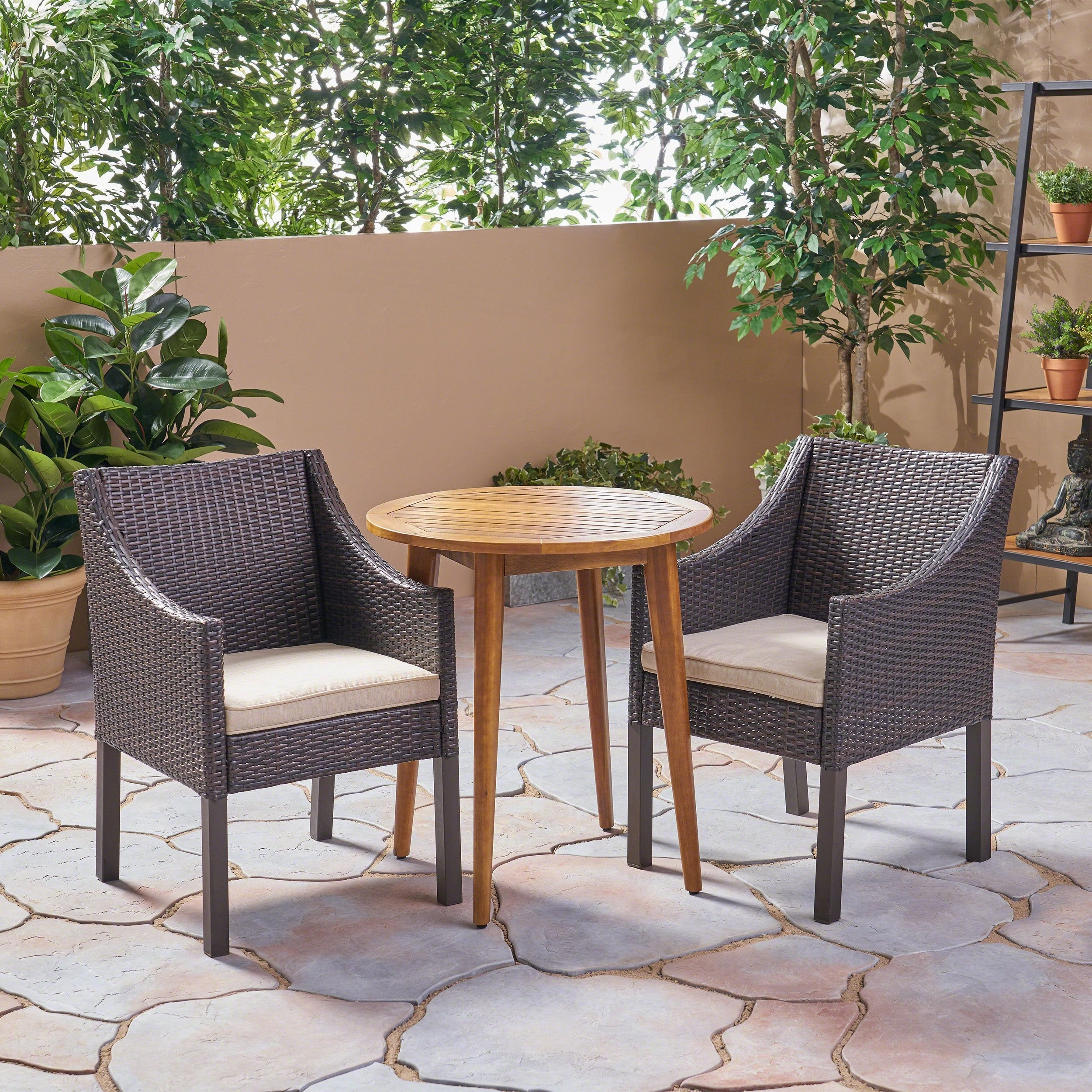 Outdoor 3 Piece Wood  and Wicker Bistro Set - NH082503 outdoor lounge chair, patio sofa