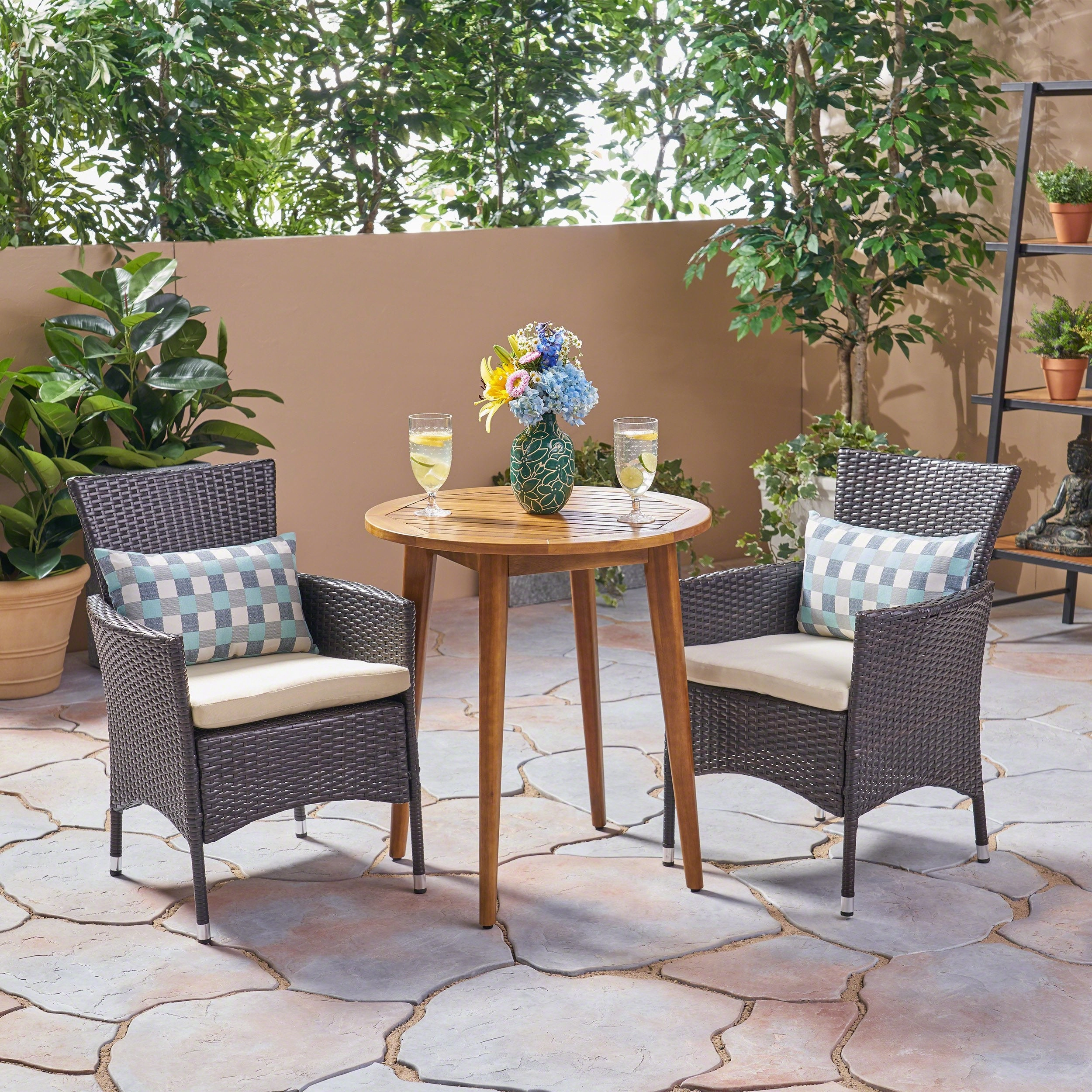Outdoor 3 Piece Wood  and Wicker Bistro Set - NH972503 outdoor lounge chair, patio sofa