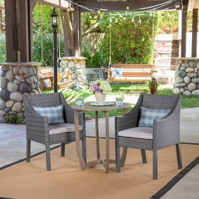 Outdoor 3 Piece Wood and Wicker Bistro Set, Gray and Gray - NH071503 outdoor lounge chair, patio sofa