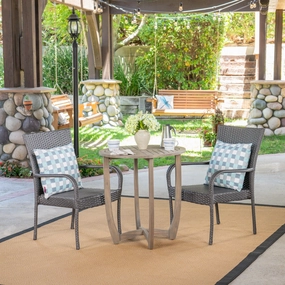 Outdoor 3 Piece Wood and Wicker Bistro Set, Gray and Gray - NH561503 outdoor lounge chair, patio sofa