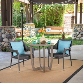 Outdoor 3 Piece Wood and Wicker Bistro Set, Gray and Gray - NH661503 outdoor lounge chair, patio sofa