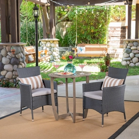 Outdoor 3 Piece Wood and Wicker Bistro Set, Gray and Gray - NH761503 outdoor lounge chair, patio sofa