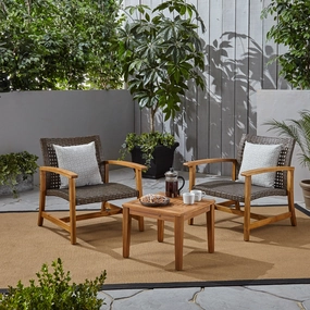 Outdoor 3 Piece Wood and Wicker Club Chairs and Side Table Set - NH541803 outdoor furniture, garden bench