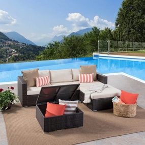 Outdoor 3 Seat Wicker Couch Set with  Storage Coffee Table - NH923403 outdoor furniture, garden bench