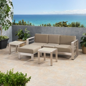 Outdoor 3 Seater Aluminum Sofa and Ottoman Set with Side Tables - NH875903 outdoor furniture, garden bench