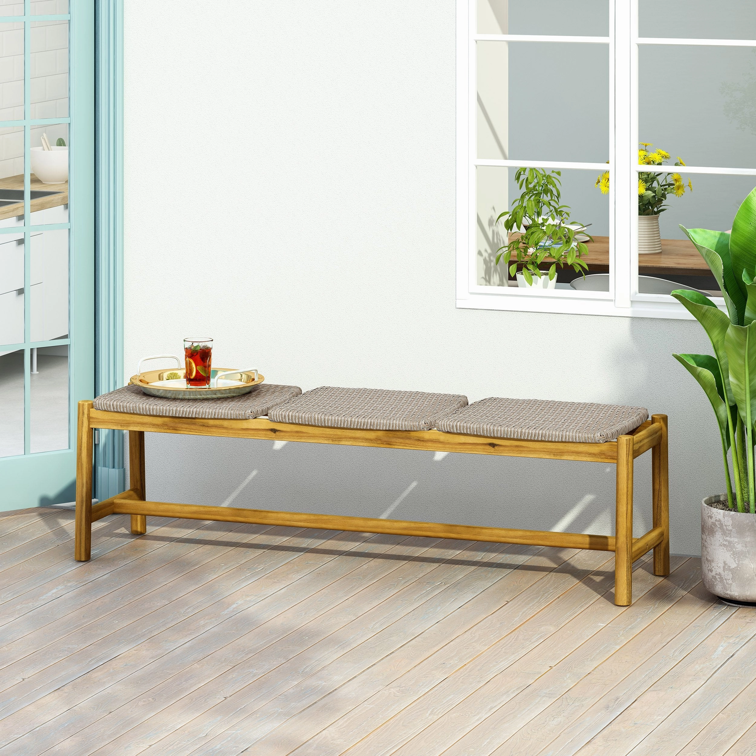 Outdoor 3 Seater Wicker Bench - NH539213 outdoor furniture, garden bench