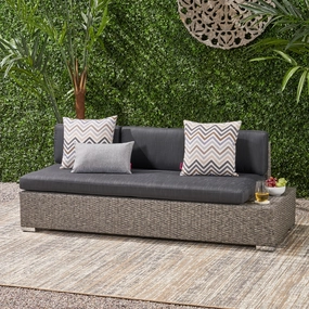 Outdoor 3 Seater Wicker Right Sofa, Mixed Black with Dark Grey Cushions - NH076403 outdoor furniture, garden bench