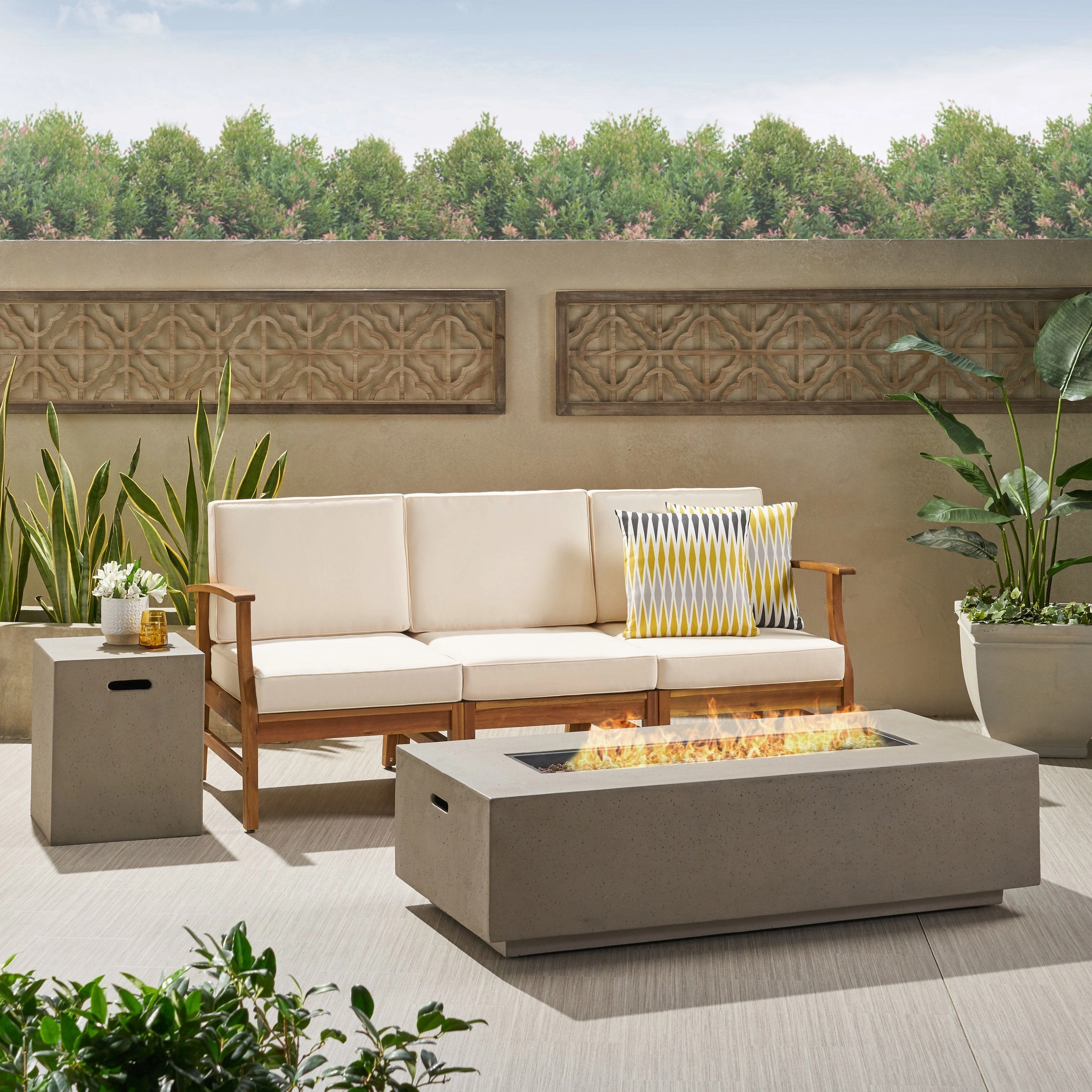 Outdoor 3 Seater Wood Fire Pit Sofa Set - NH406503 outdoor furniture, garden bench