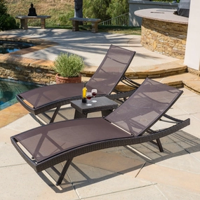 Outdoor 3pc Brown Mesh Chaise Lounge Chairs Set - NH307592 outdoor furniture, garden bench