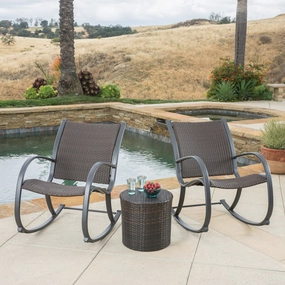 Outdoor 3pc Dark Brown Wicker Rocking Chair Chat Set - NH108592 outdoor furniture, garden bench