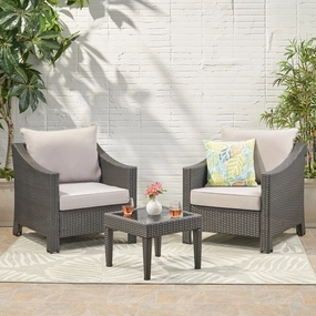 Outdoor 3pc Grey Polyethylene Chat Set - NH560692 outdoor furniture, garden bench