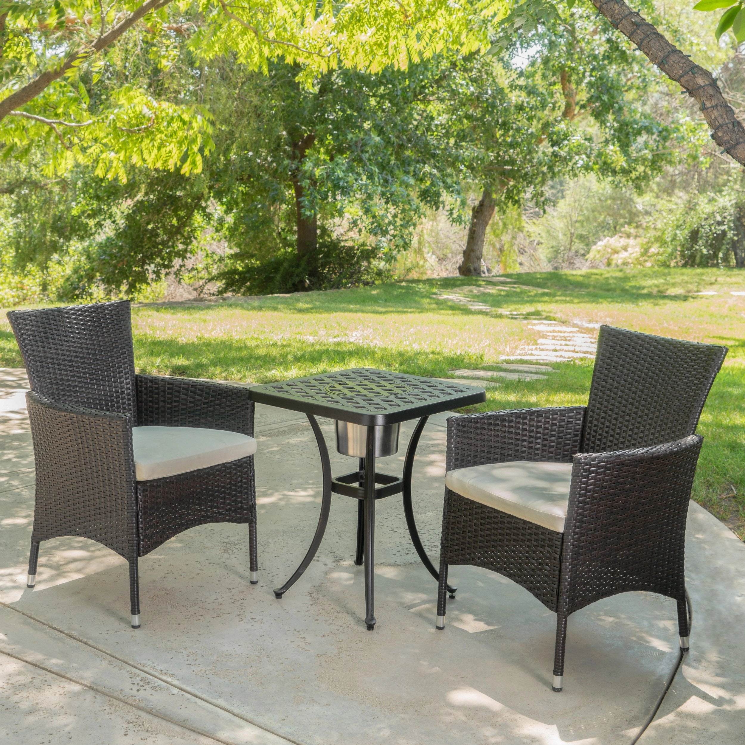 Outdoor 3Pc Wicker Bistro Set w/ Water Resistant Cushions - NH876003