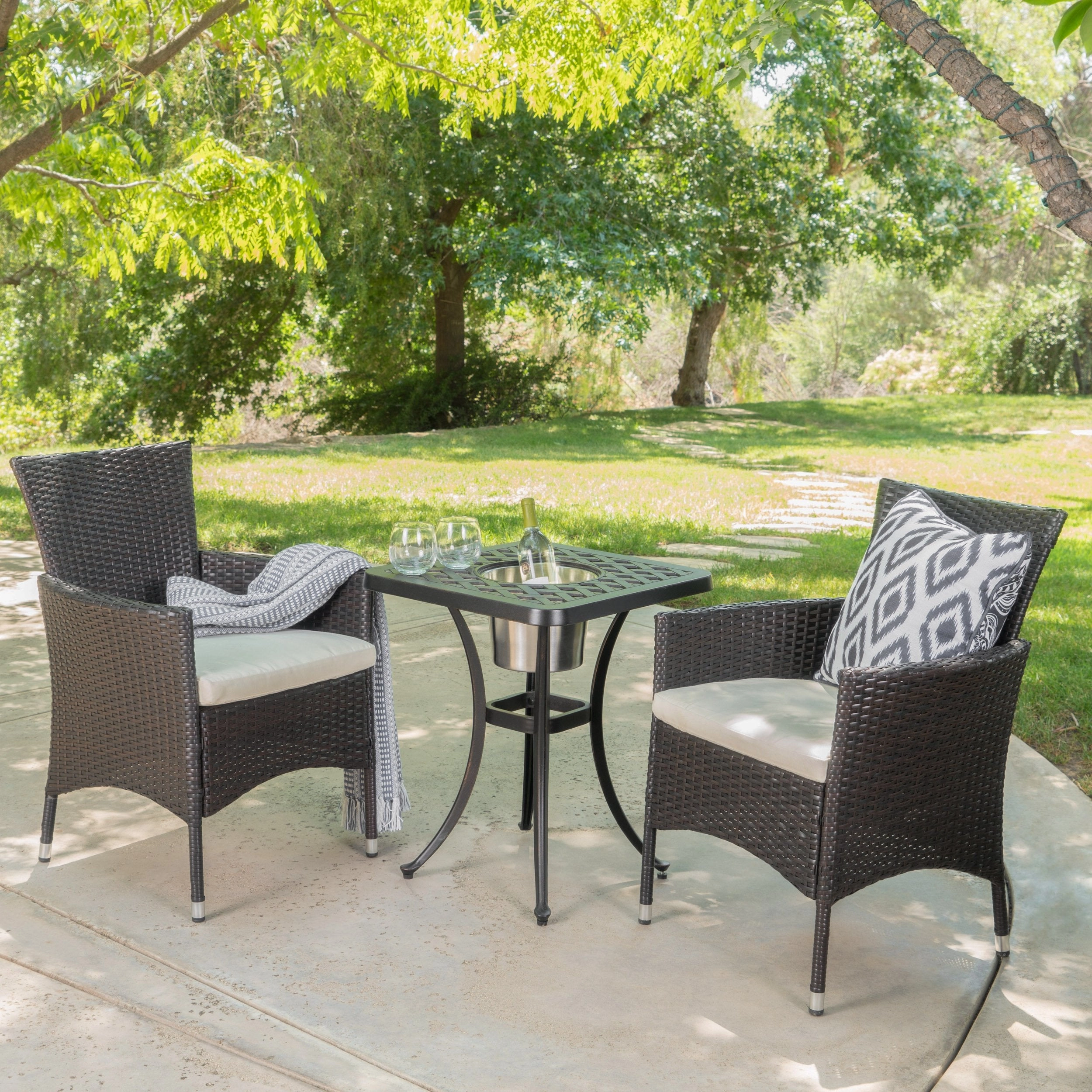 Outdoor 3Pc Wicker Bistro Set w/ Water Resistant Cushions - NH876003 outdoor lounge chair, patio sofa