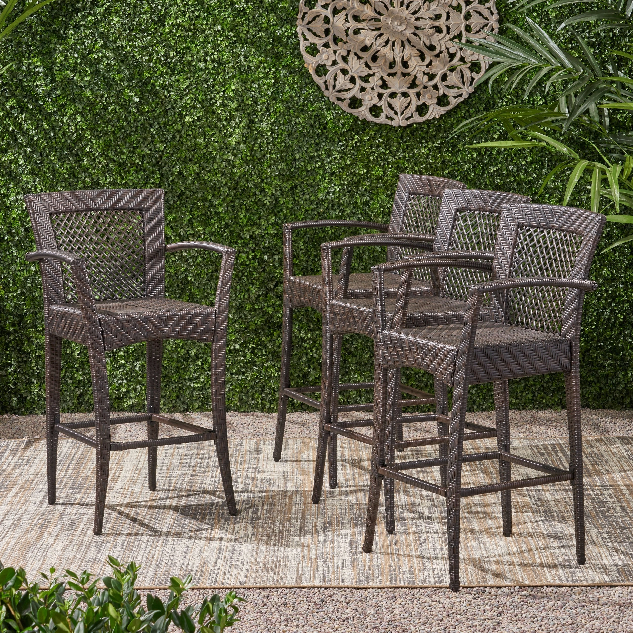 Outdoor 46" Wicker Barstool (Set of 4), Multi Brown Finish - NH042903 outdoor furniture, garden bench