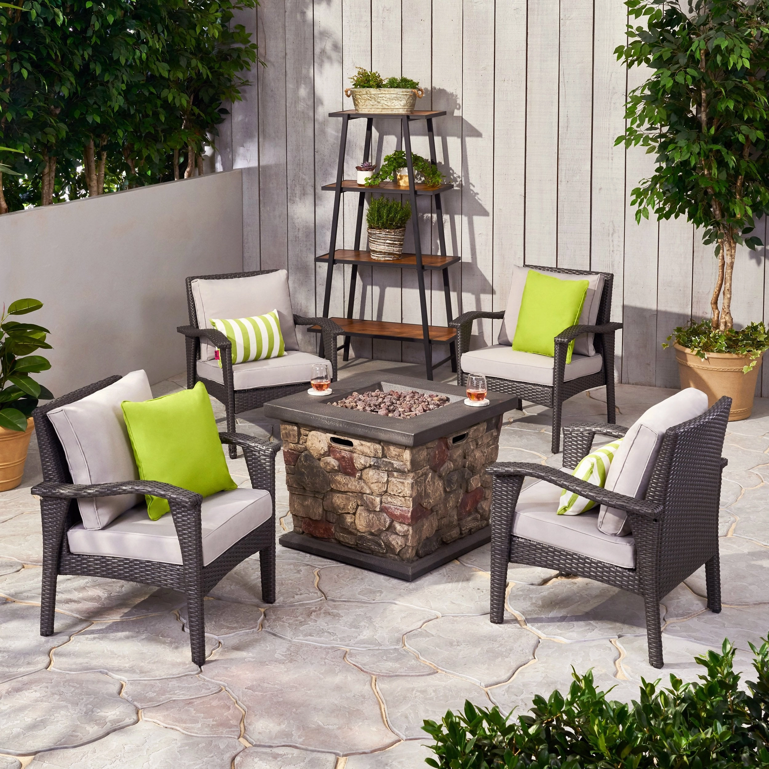 Outdoor 4 Club Chair Chat Set with Fire Pit - NH259903 outdoor furniture, garden bench