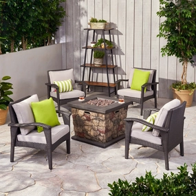 Outdoor 4 Club Chair Chat Set with Fire Pit - NH259903 outdoor furniture, garden bench
