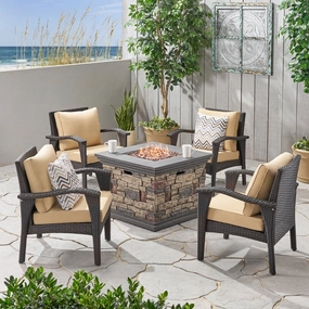 Outdoor 4 Club Chair Chat Set with Fire Pit - NH749903 outdoor furniture, garden bench