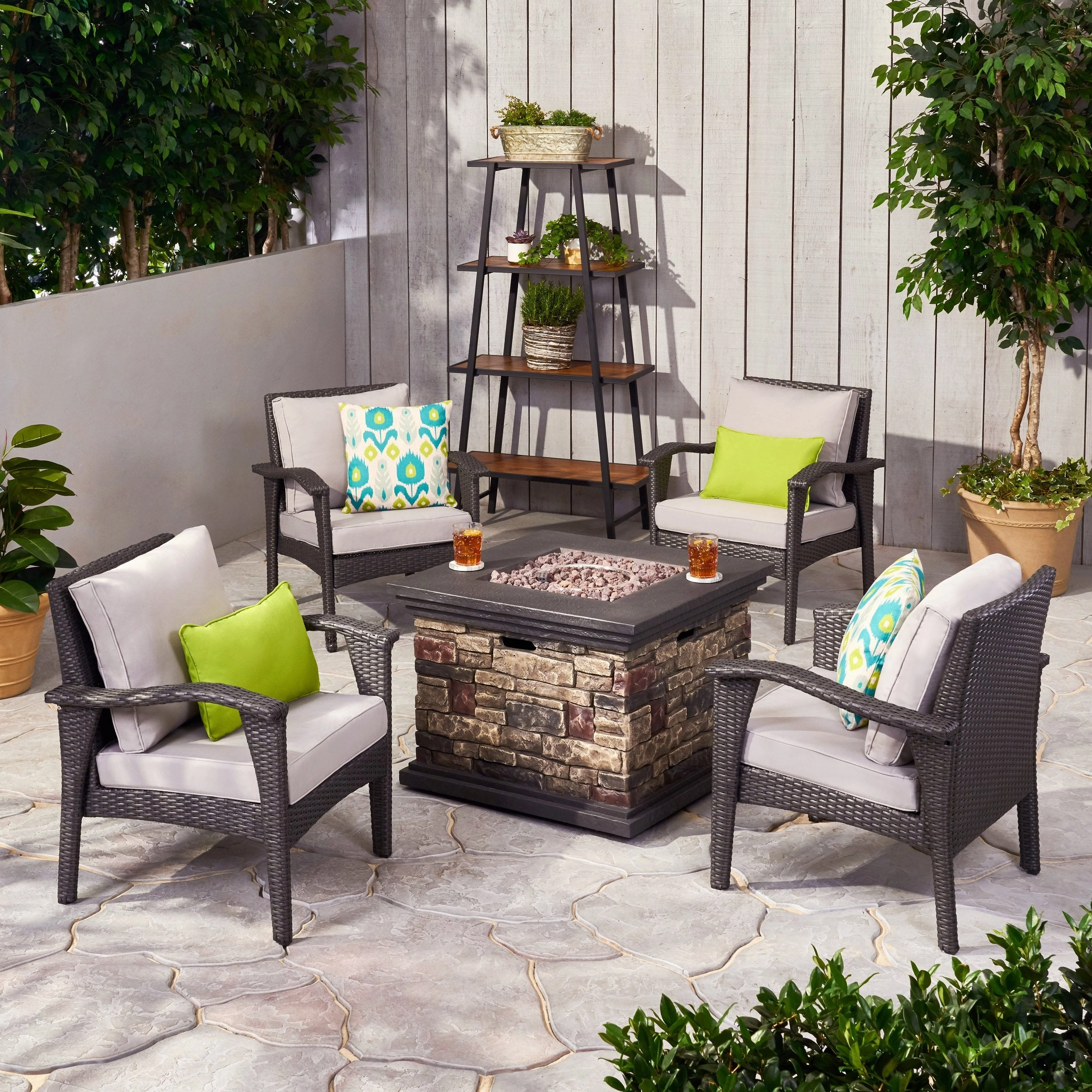 Outdoor 4 Club Chair Chat Set with Fire Pit - NH849903 outdoor furniture, garden bench