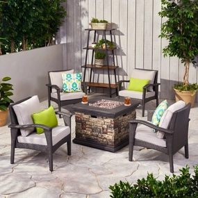 Outdoor 4 Club Chair Chat Set with Fire Pit - NH849903 outdoor furniture, garden bench